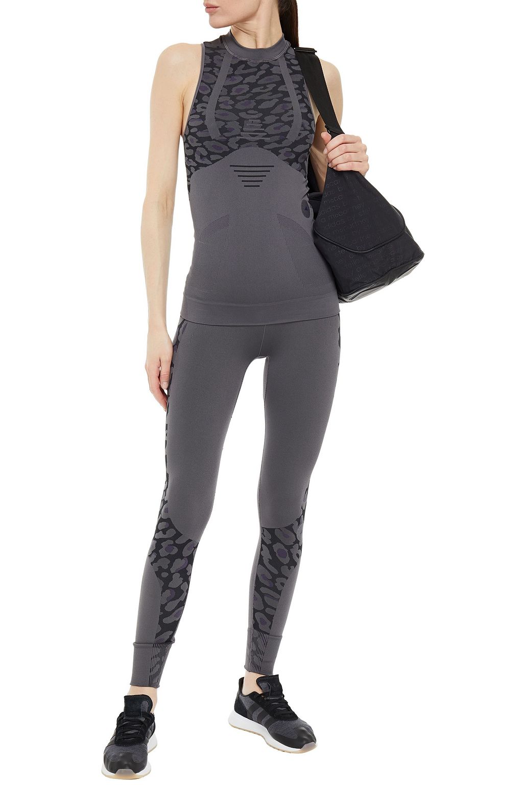 ADIDAS BY STELLA MCCARTNEY Mesh-paneled leopard-print stretch-jacquard tank