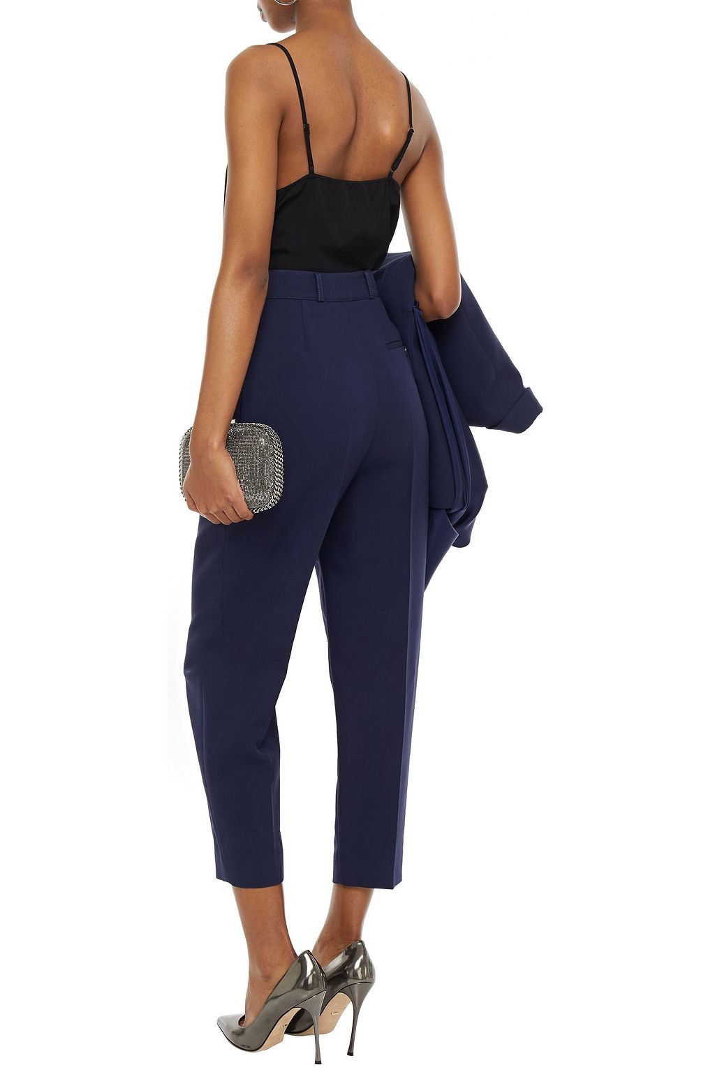 MCQUEEN Cropped pleated wool-blend crepe tapered pants