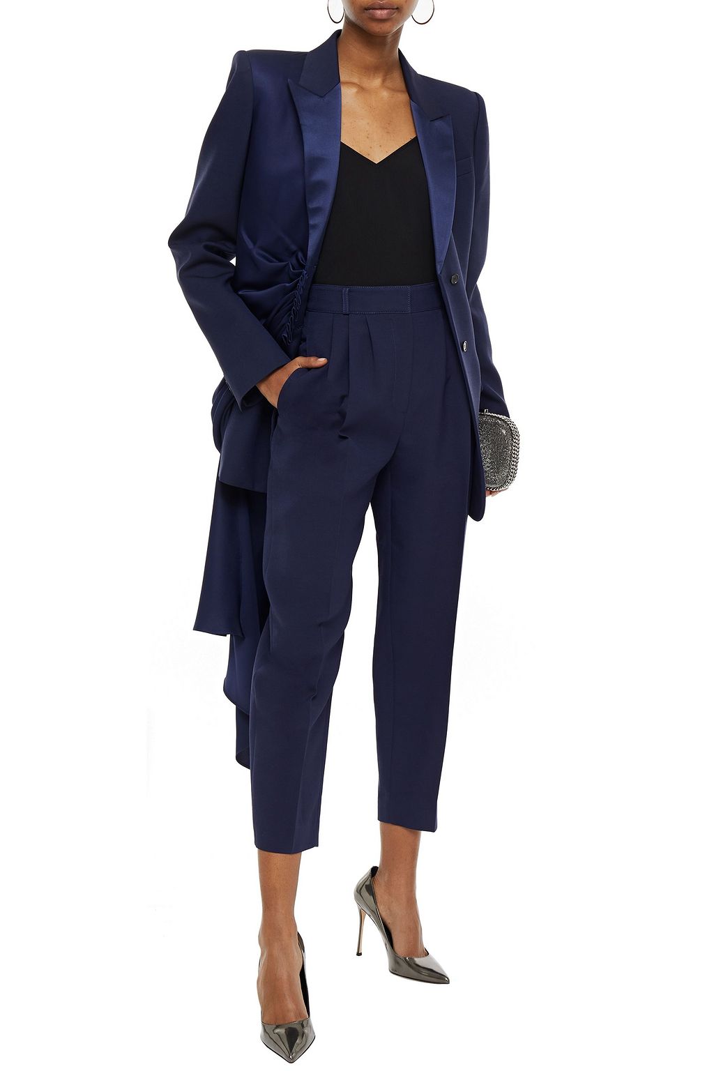 MCQUEEN Cropped pleated wool-blend crepe tapered pants