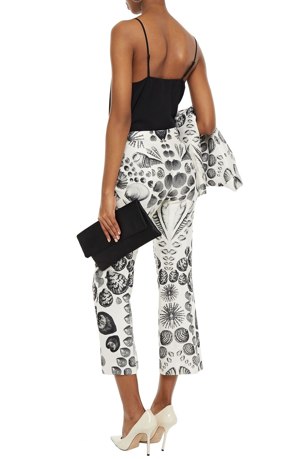 MCQUEEN Printed wool and silk-blend satin-twill kick-flare pants
