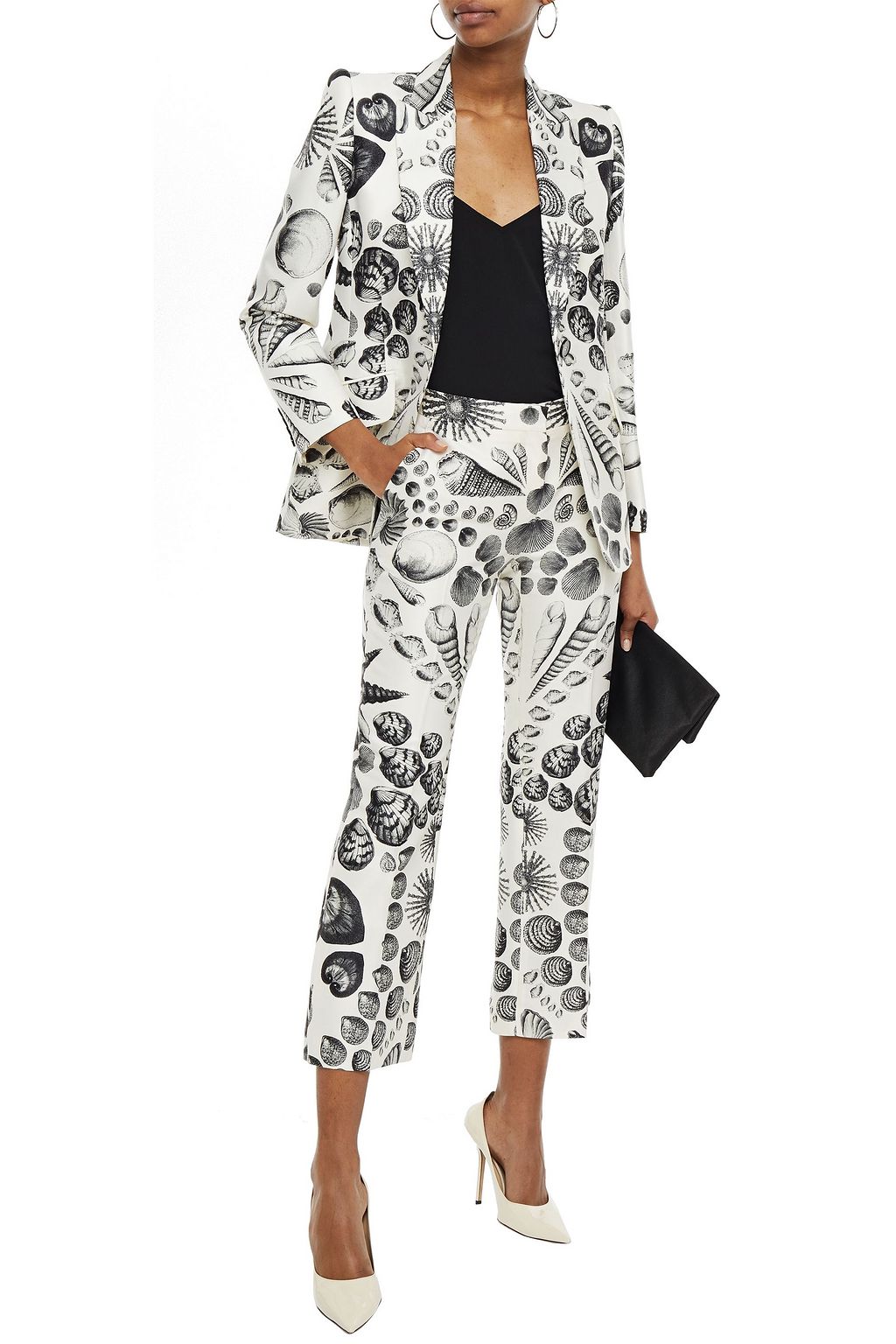 MCQUEEN Printed wool and silk-blend satin-twill kick-flare pants