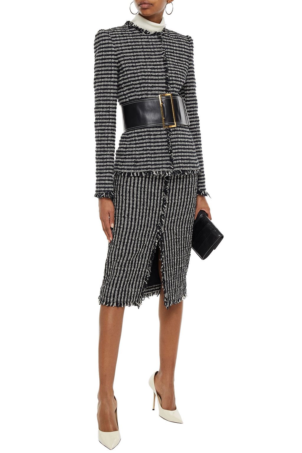 MCQUEEN Jacke aus Bouclé-Tweed aus einer Baumwollmischung mit Fransen