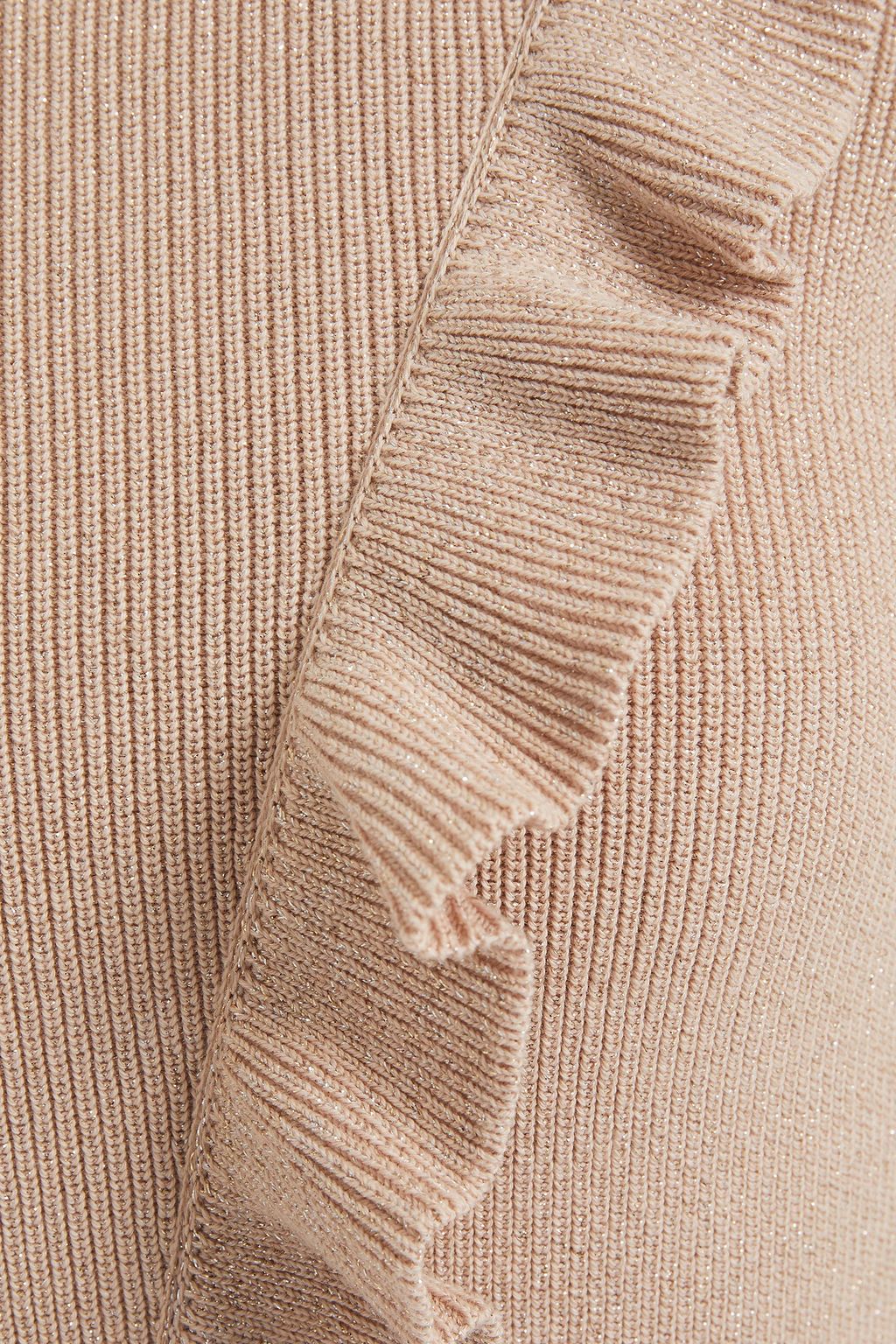 REDVALENTINO Ruffle-trimmed metallic ribbed-knit mini dress