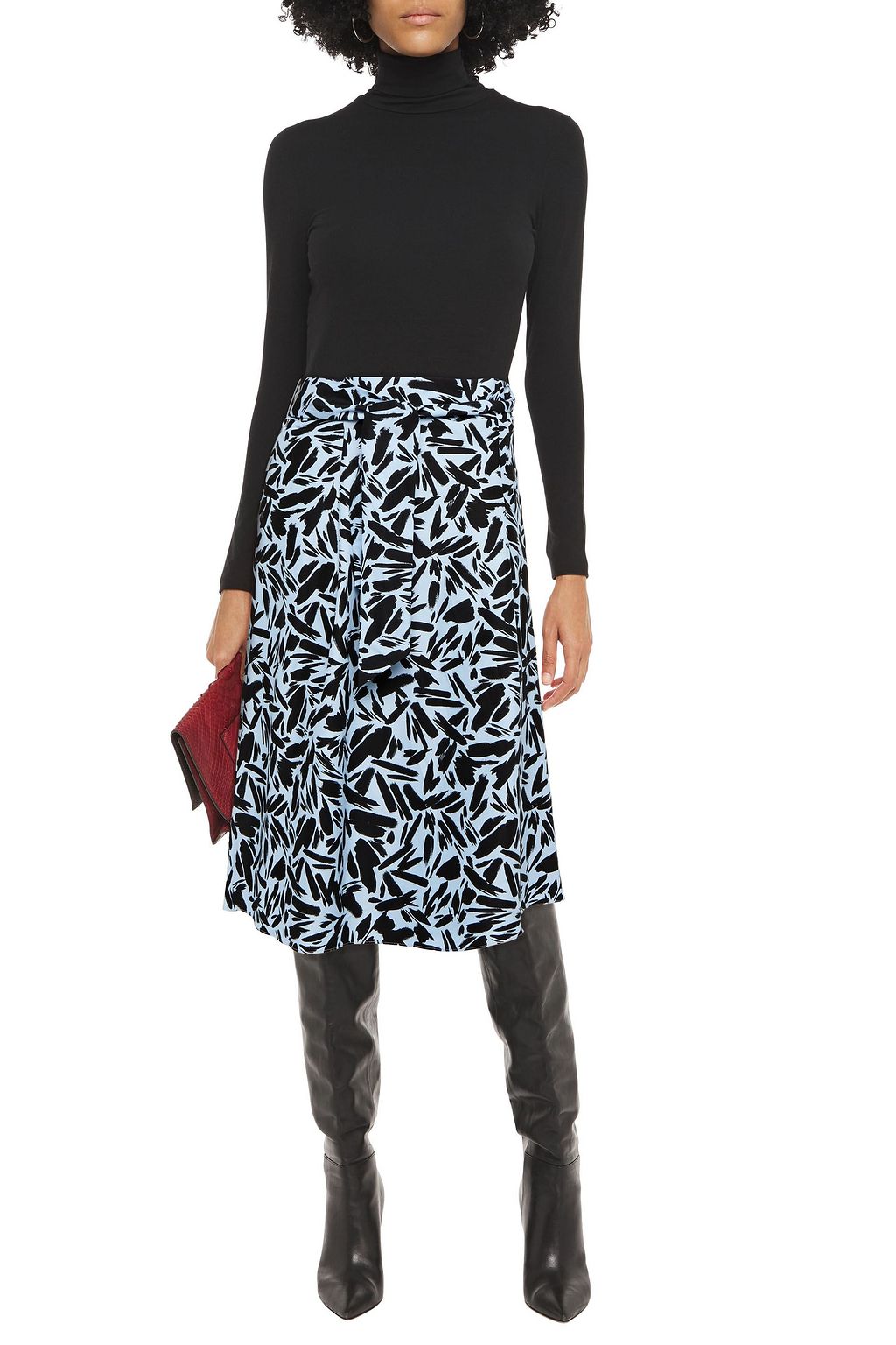 VERONICA BEARD Avi printed cotton and silk-blend faille midi skirt
