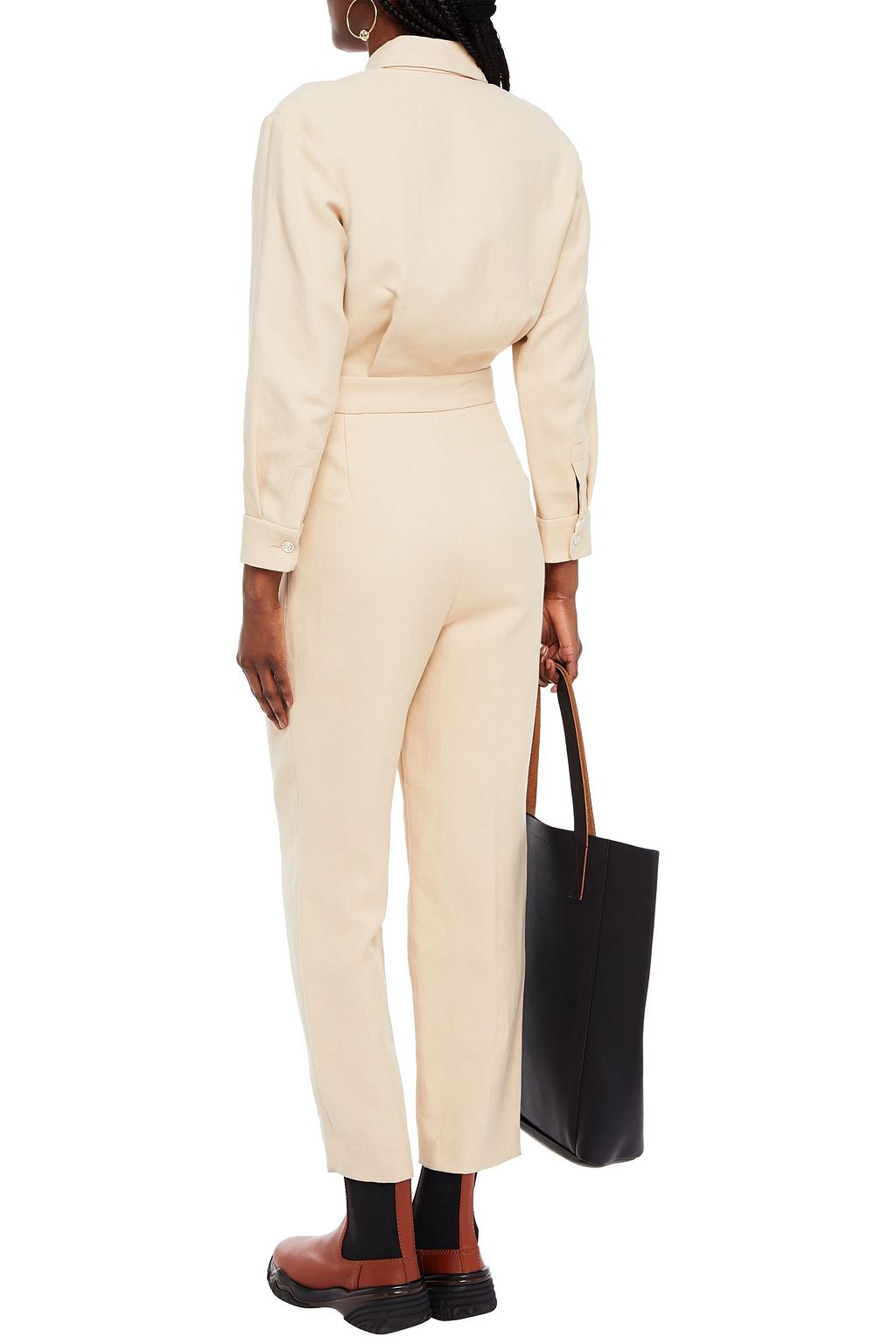SANDRO Uno pleated cotton and linen-blend twill jumpsuit