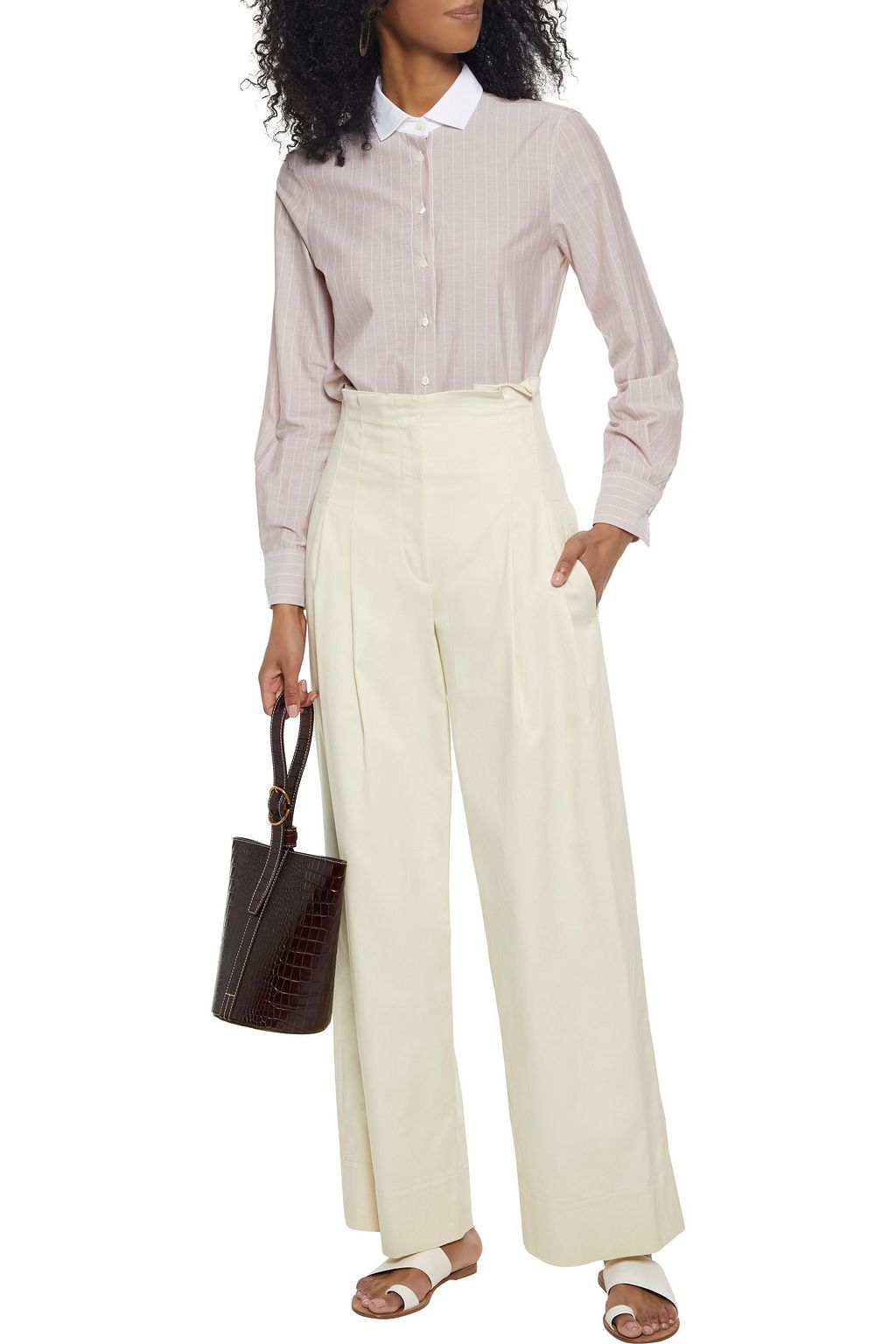BRUNELLO CUCINELLI Pleated cotton-blend twill wide-leg pants