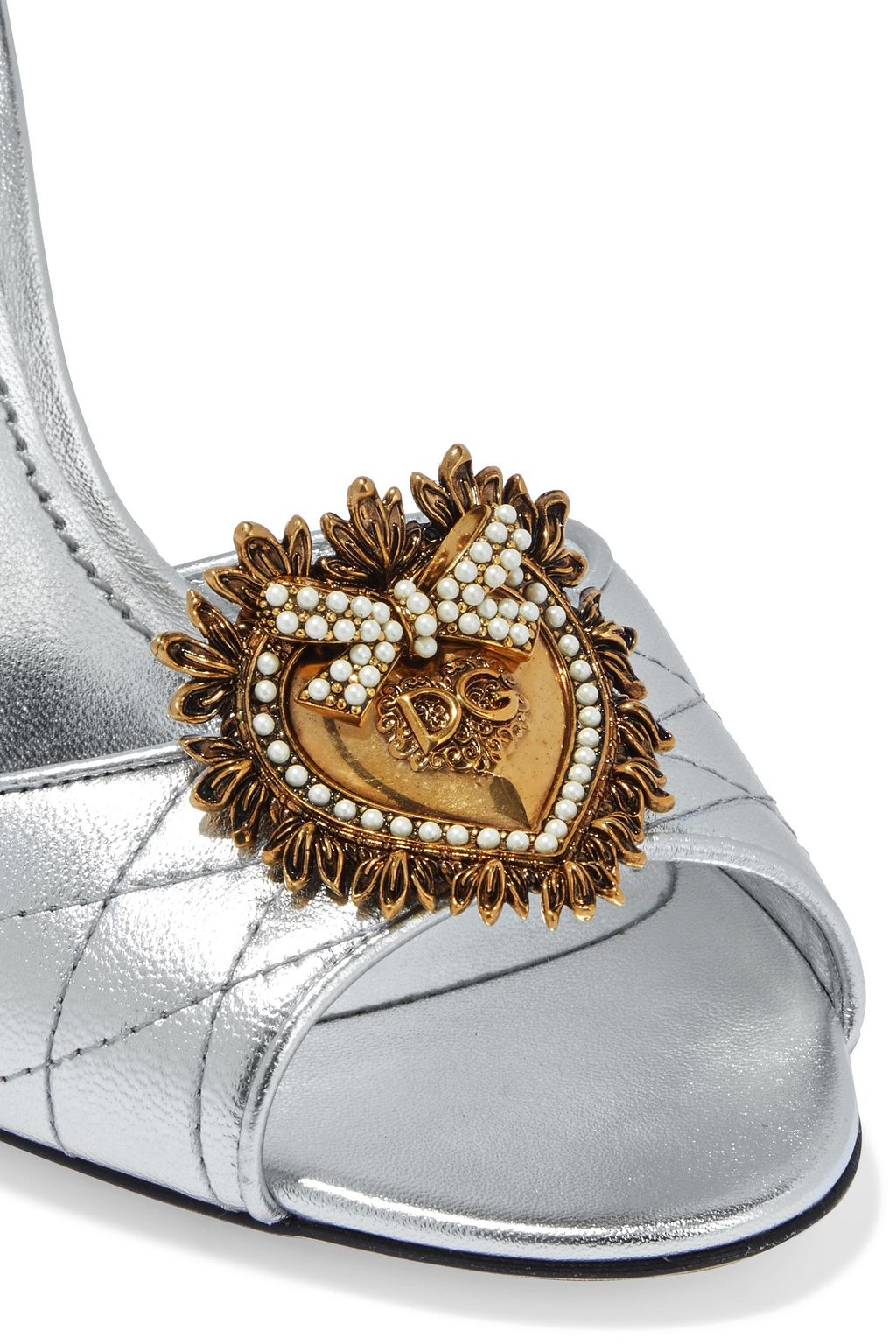 DOLCE&GABBANA Keira Devotion embellished quilted metallic leather sandals