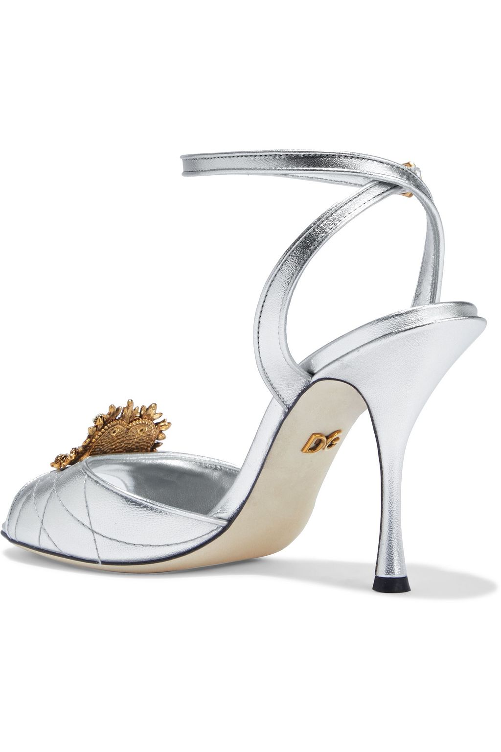 DOLCE&GABBANA Keira Devotion embellished quilted metallic leather sandals