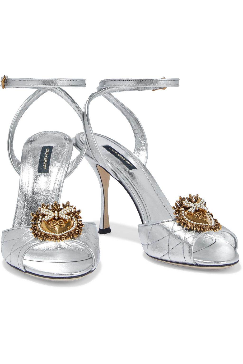 DOLCE&GABBANA Keira Devotion embellished quilted metallic leather sandals