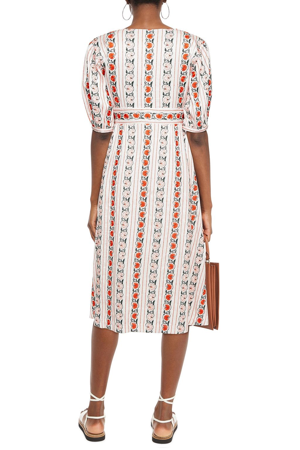 SANDRO Embroidered satin-jacquard midi dress