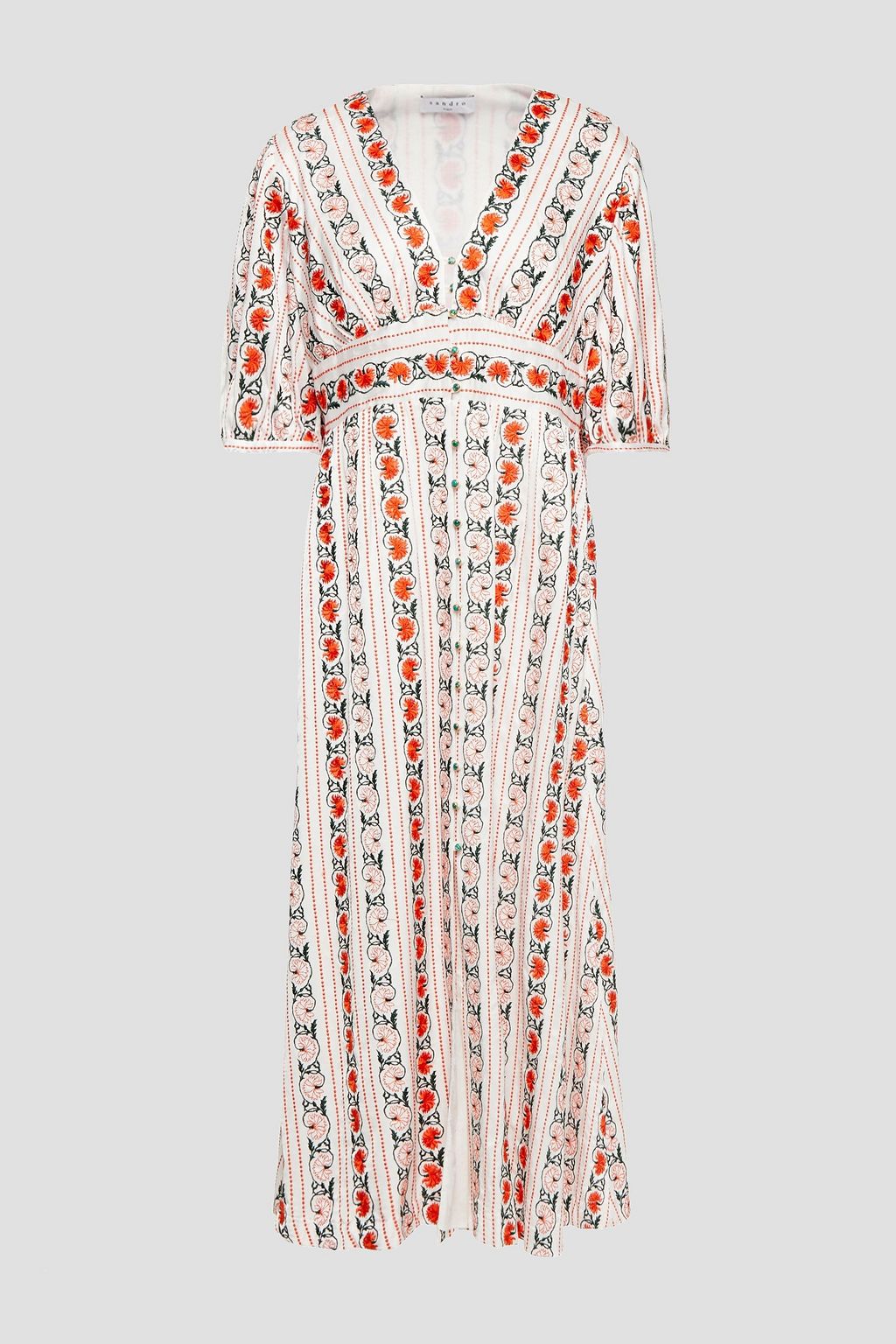 SANDRO Embroidered satin-jacquard midi dress | THE OUTNET