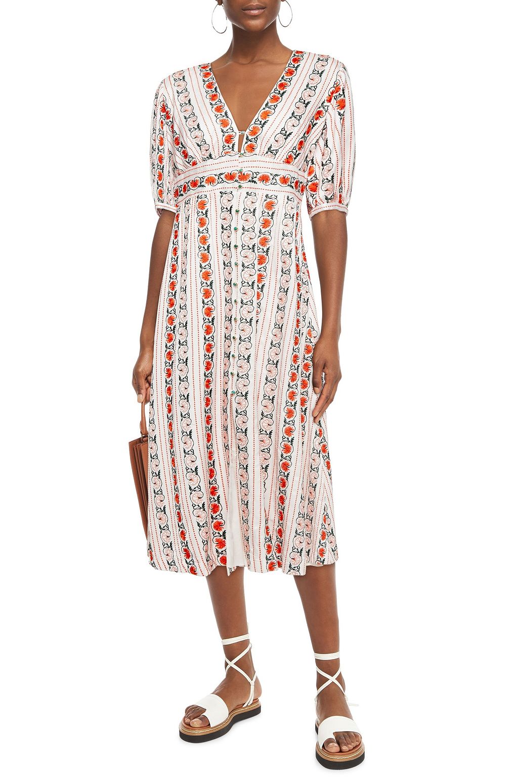 SANDRO Embroidered satin-jacquard midi dress