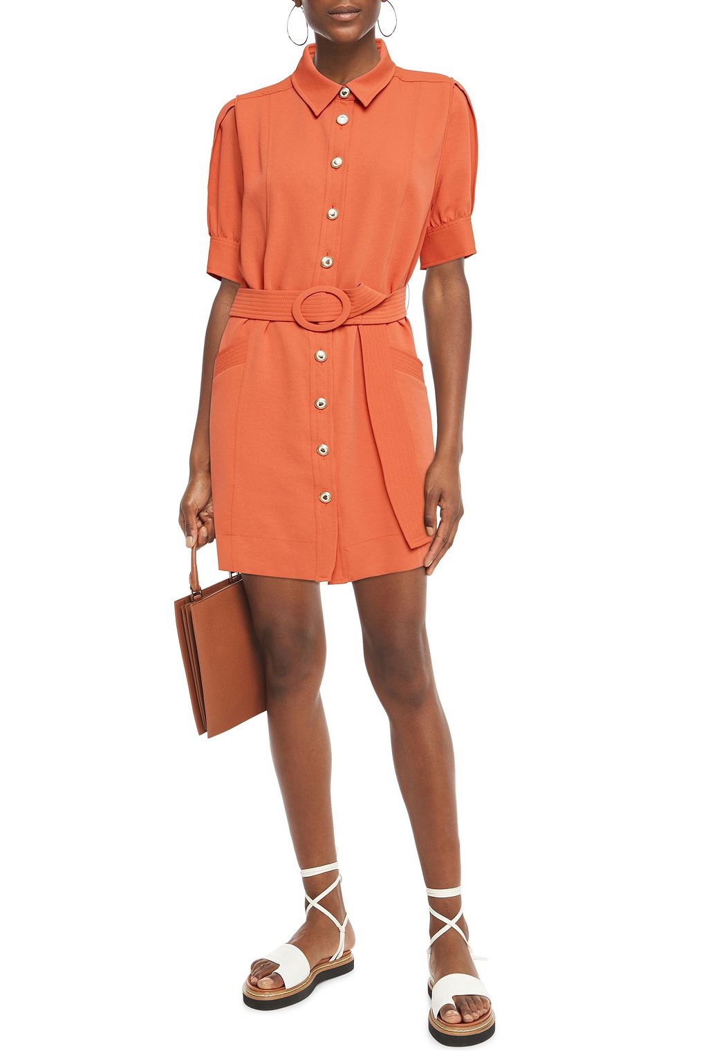 SANDRO Joody belted piqué mini shirt dress