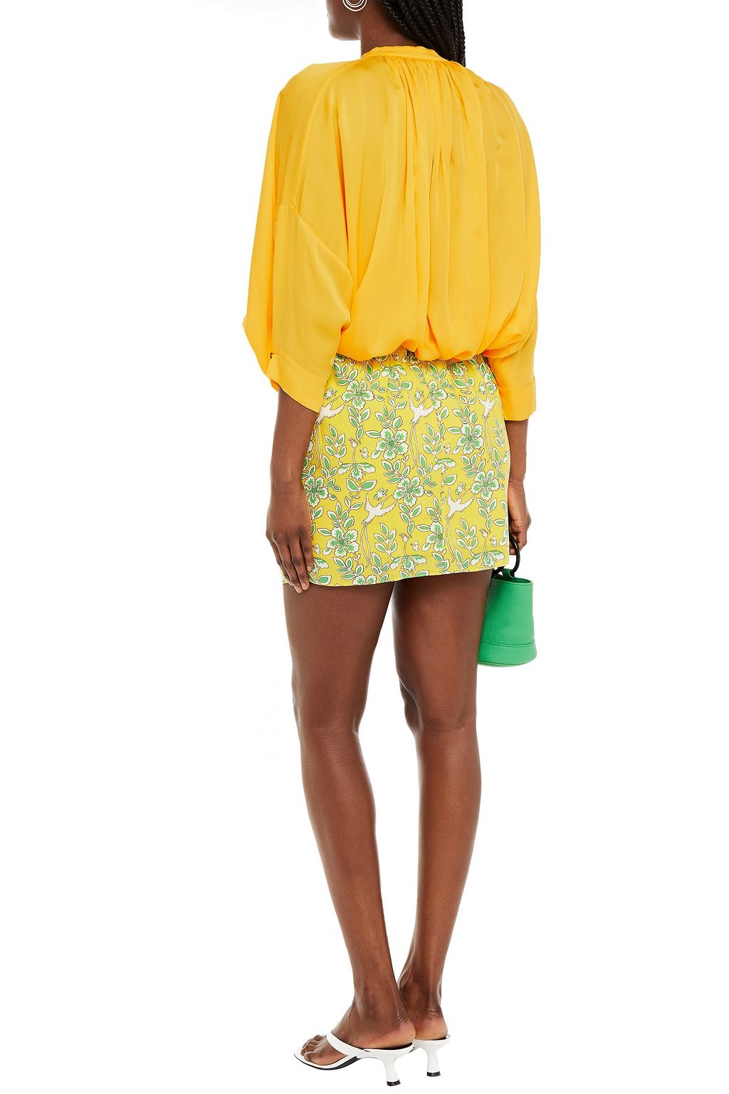 RHODE Hannah draped ruched floral-print cotton-voile mini skirt
