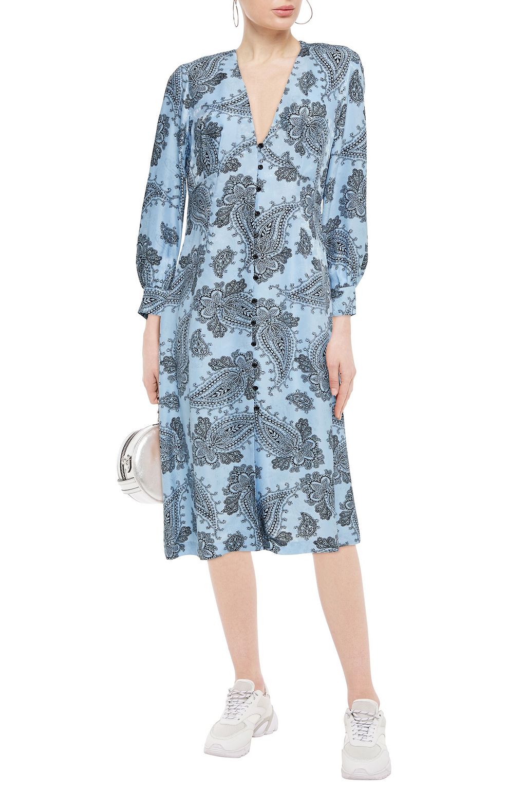 SANDRO Beane printed satin-jacquard midi dress