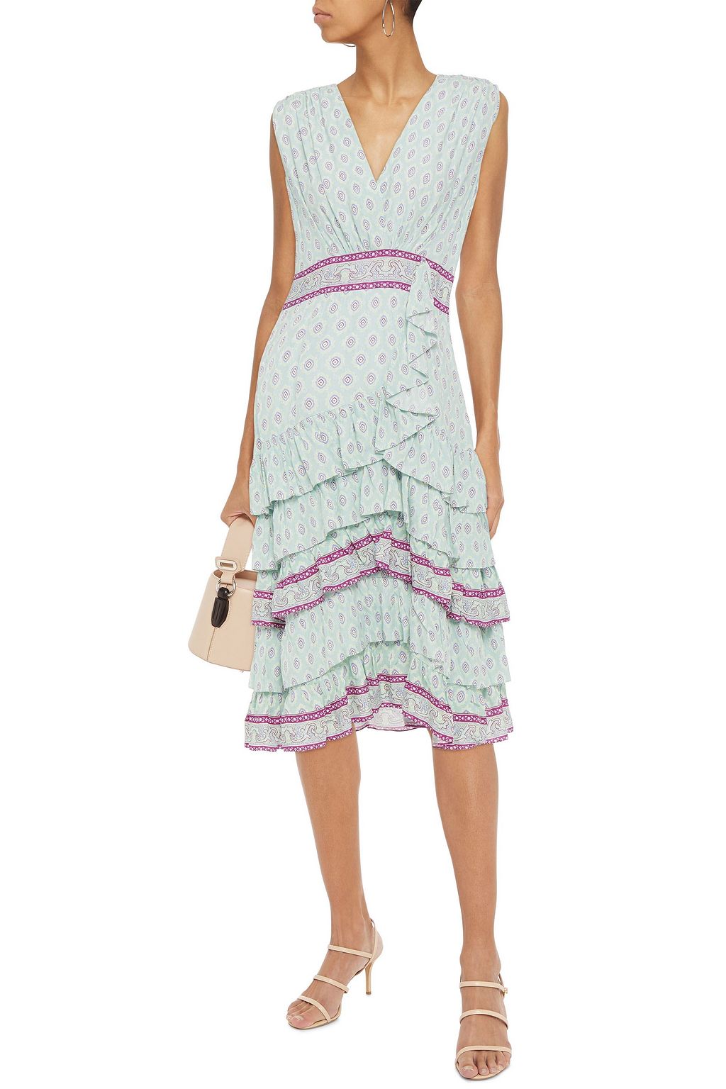SANDRO Jarn ruffled printed jacquard midi dress