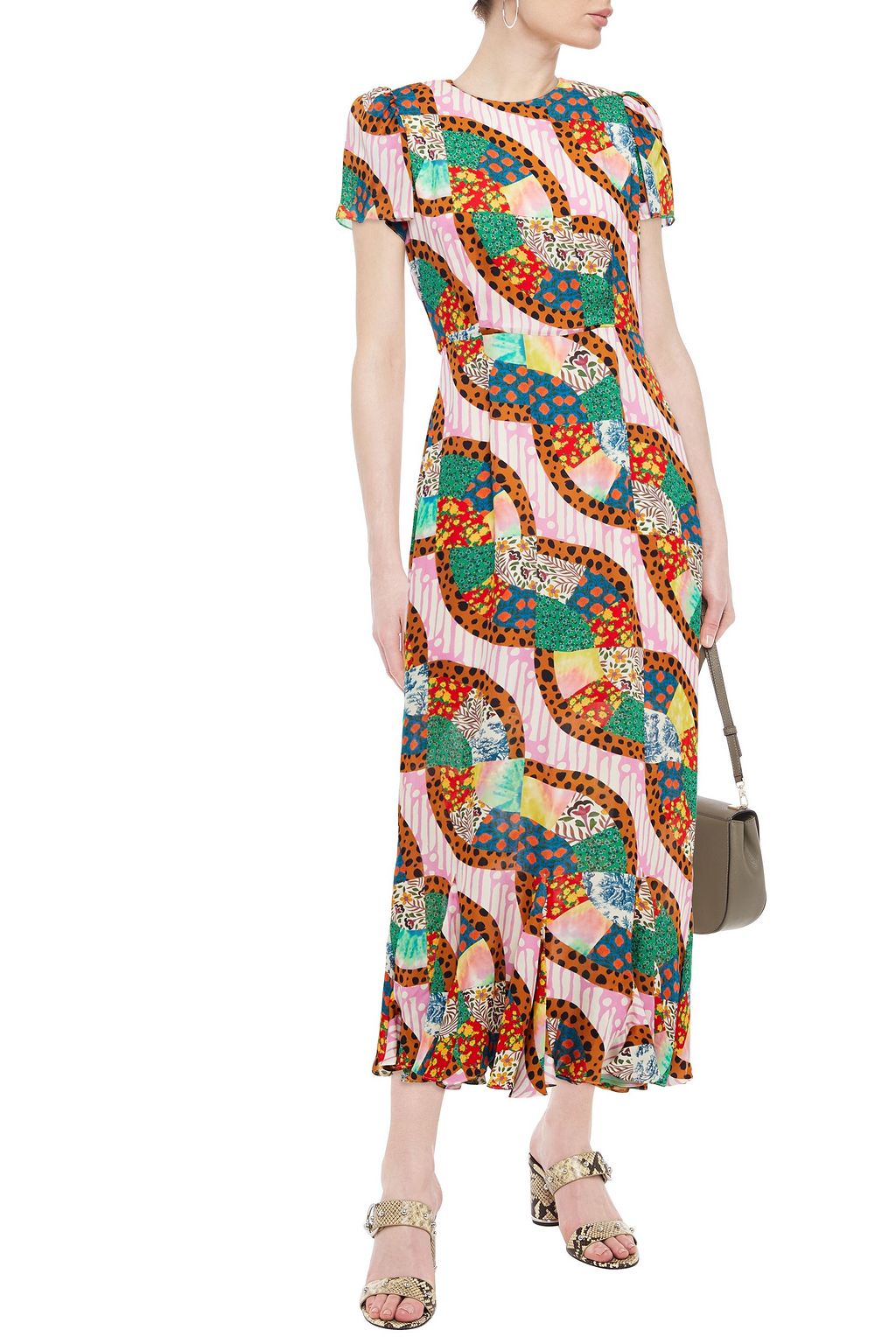RHODE Lulani fluted floral-print satin-crepe midi dress