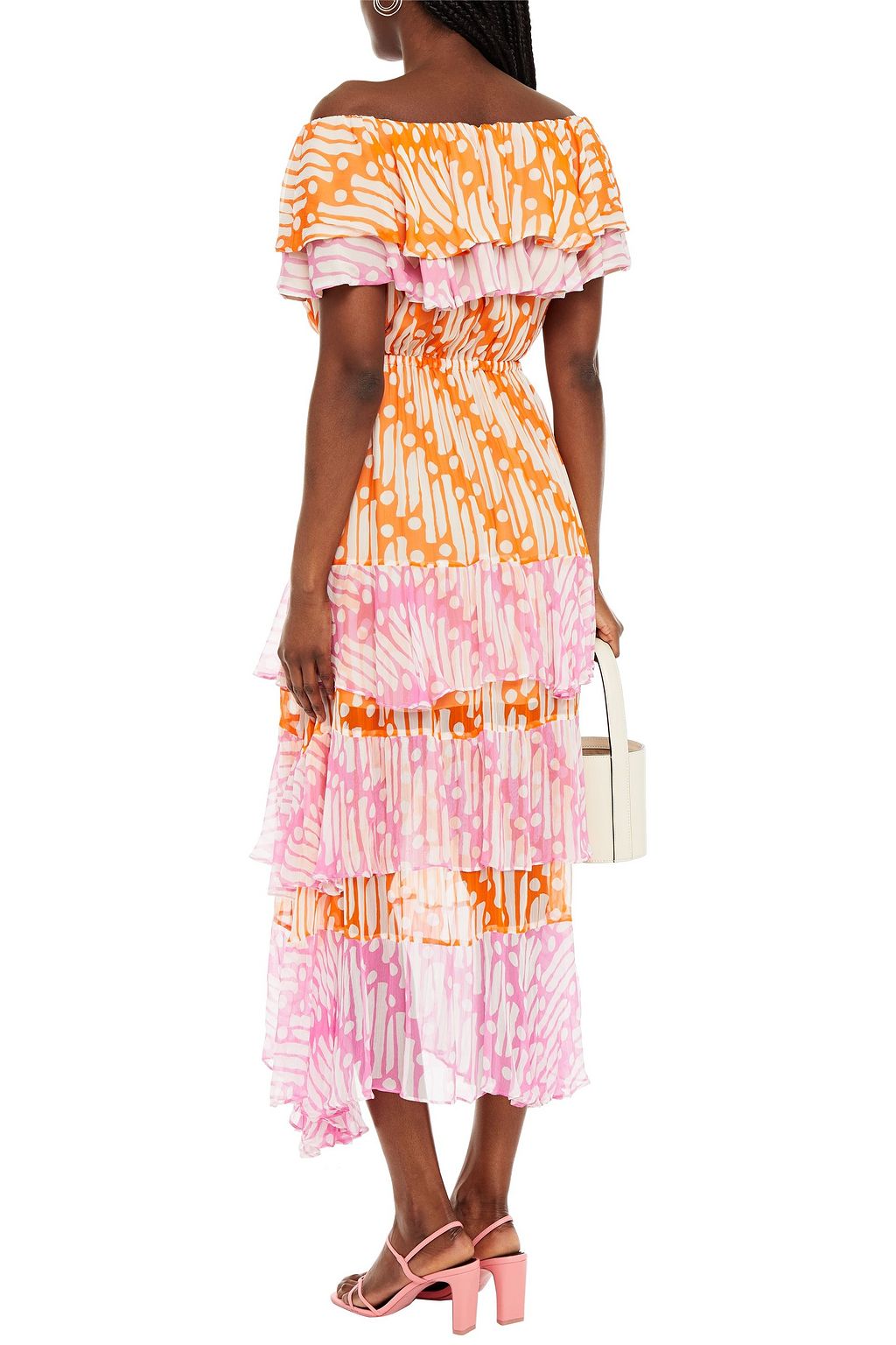 RHODE Ash off-the-shoulder tiered printed georgette midi dress