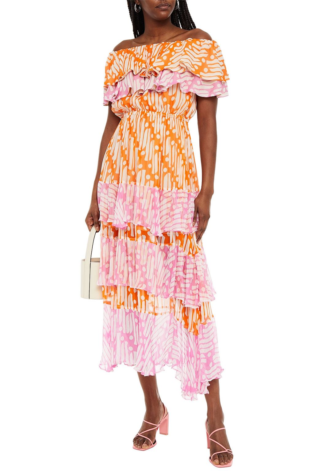RHODE Ash off-the-shoulder tiered printed georgette midi dress