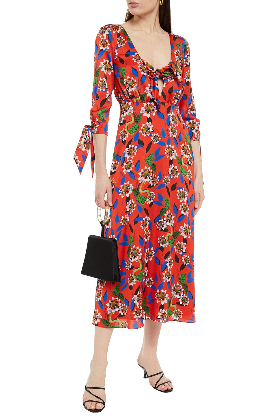 Borgo De Nor Mailou Knotted Floral-print Silk-crepe Midi Dress In Red