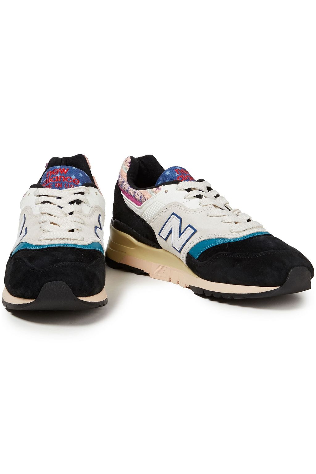 NEW BALANCE Suede, leather and embroidered canvas sneakers
