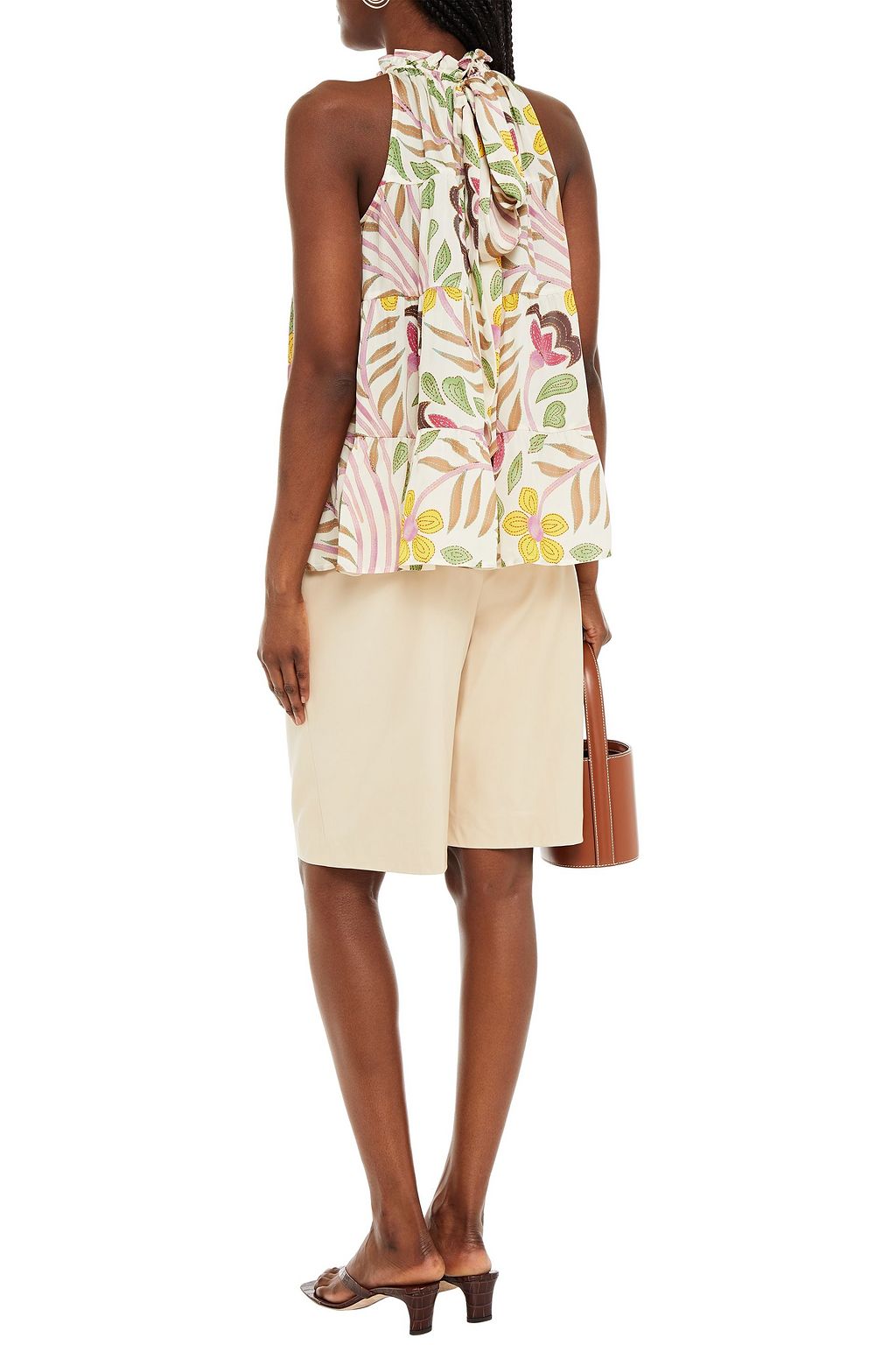 RHODE Carlotta ruffle-trimmed floral-print satin-crepe top