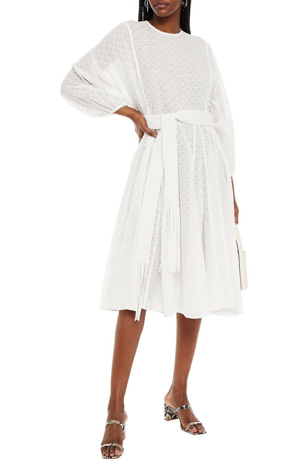 RHODE Devi metallic cotton-blend fil coupé midi dress