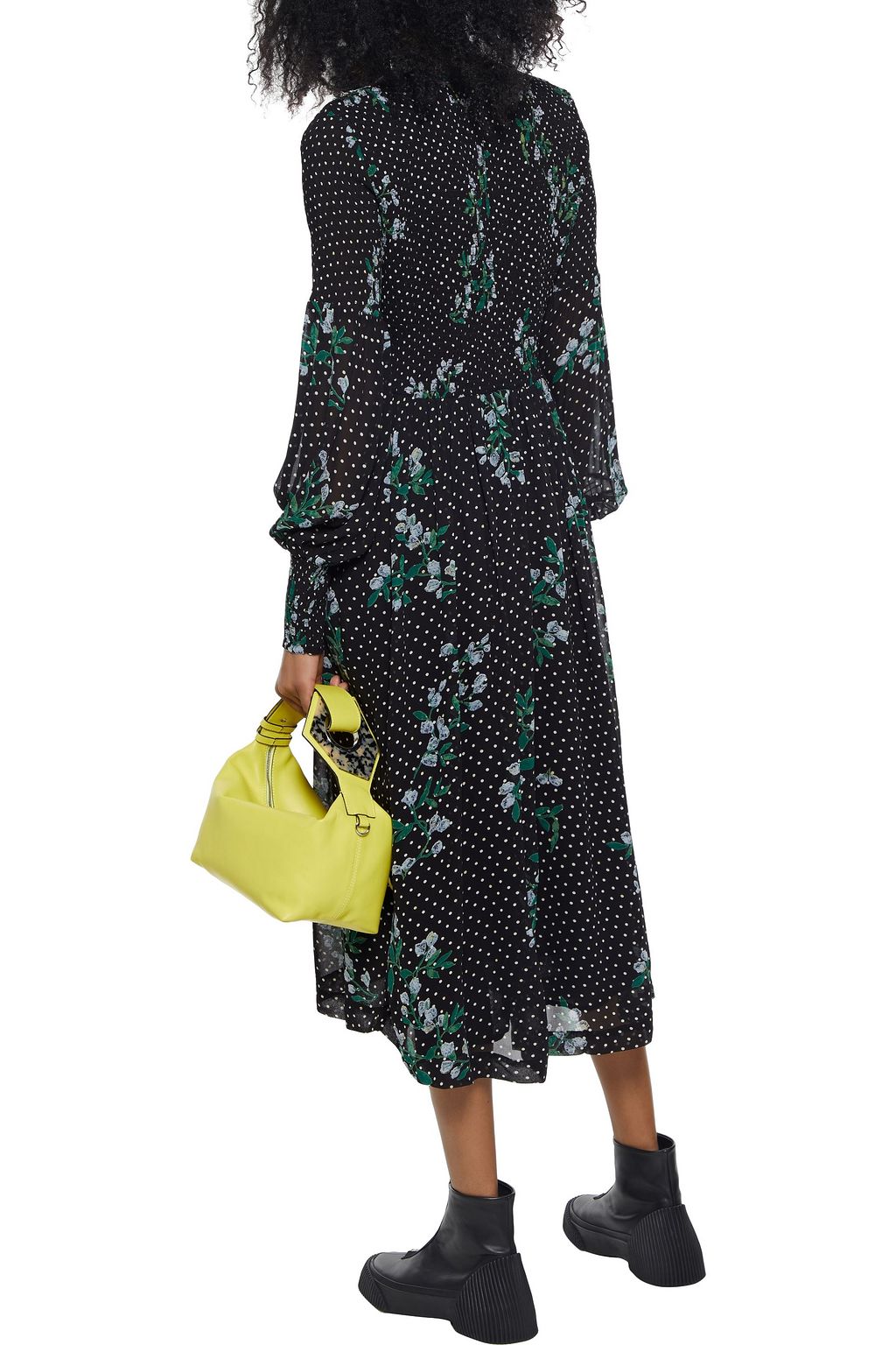 GANNI The Jenny shirred tiger-print chiffon midi dress