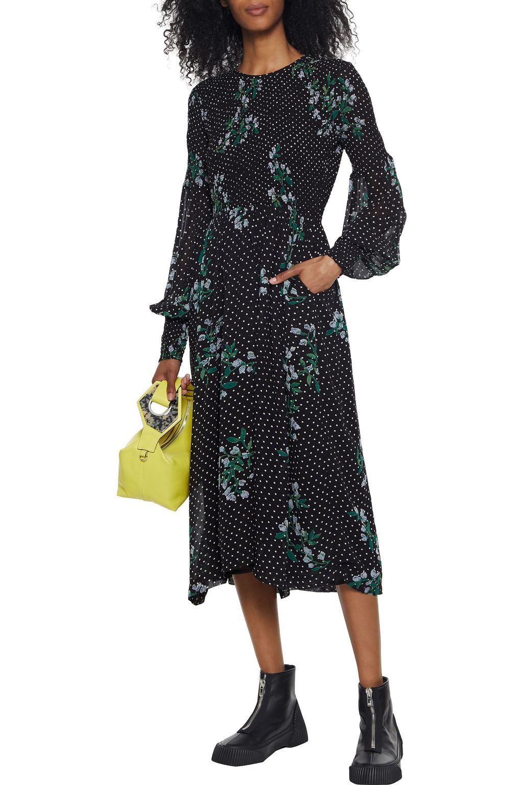 GANNI The Jenny shirred tiger-print chiffon midi dress