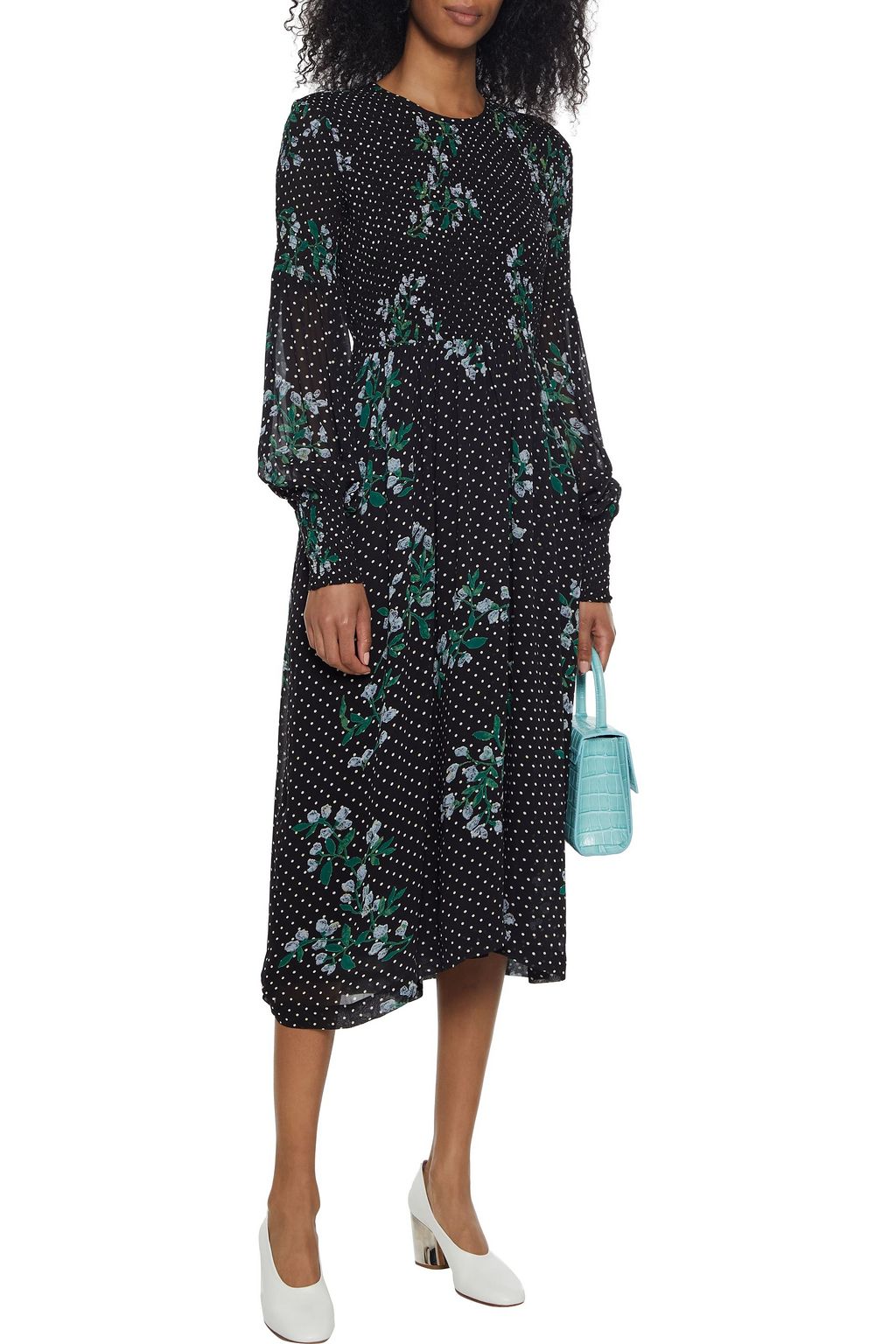 GANNI The Jenny shirred tiger-print chiffon midi dress