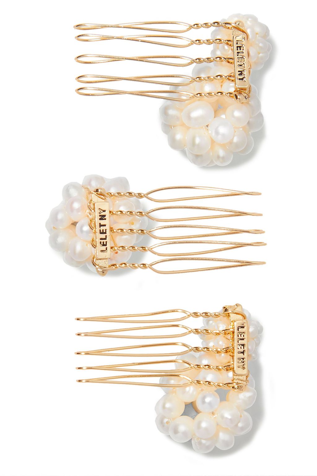 LELET NY Set of three gold-tone pearl hair slides