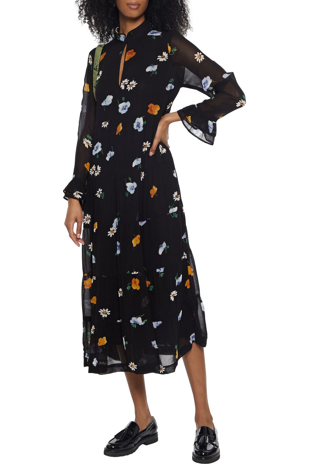 GANNI The Kate tiered floral-print chiffon midi dress