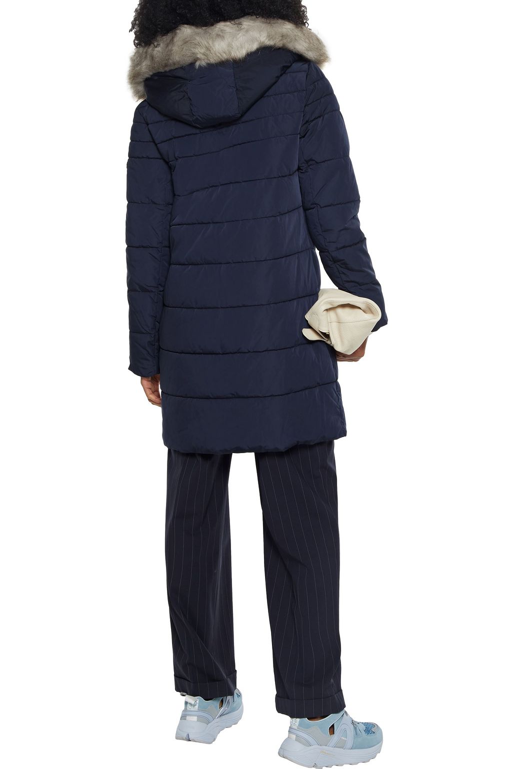 DKNY Faux fur-trimmed quilted shell hooded coat