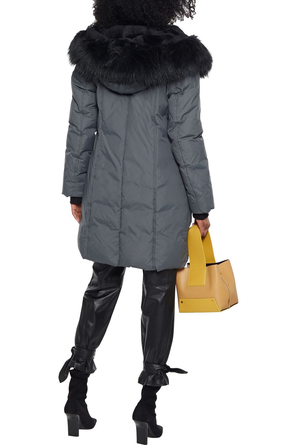 DKNY Faux fur-trimmed quilted shell hooded coat