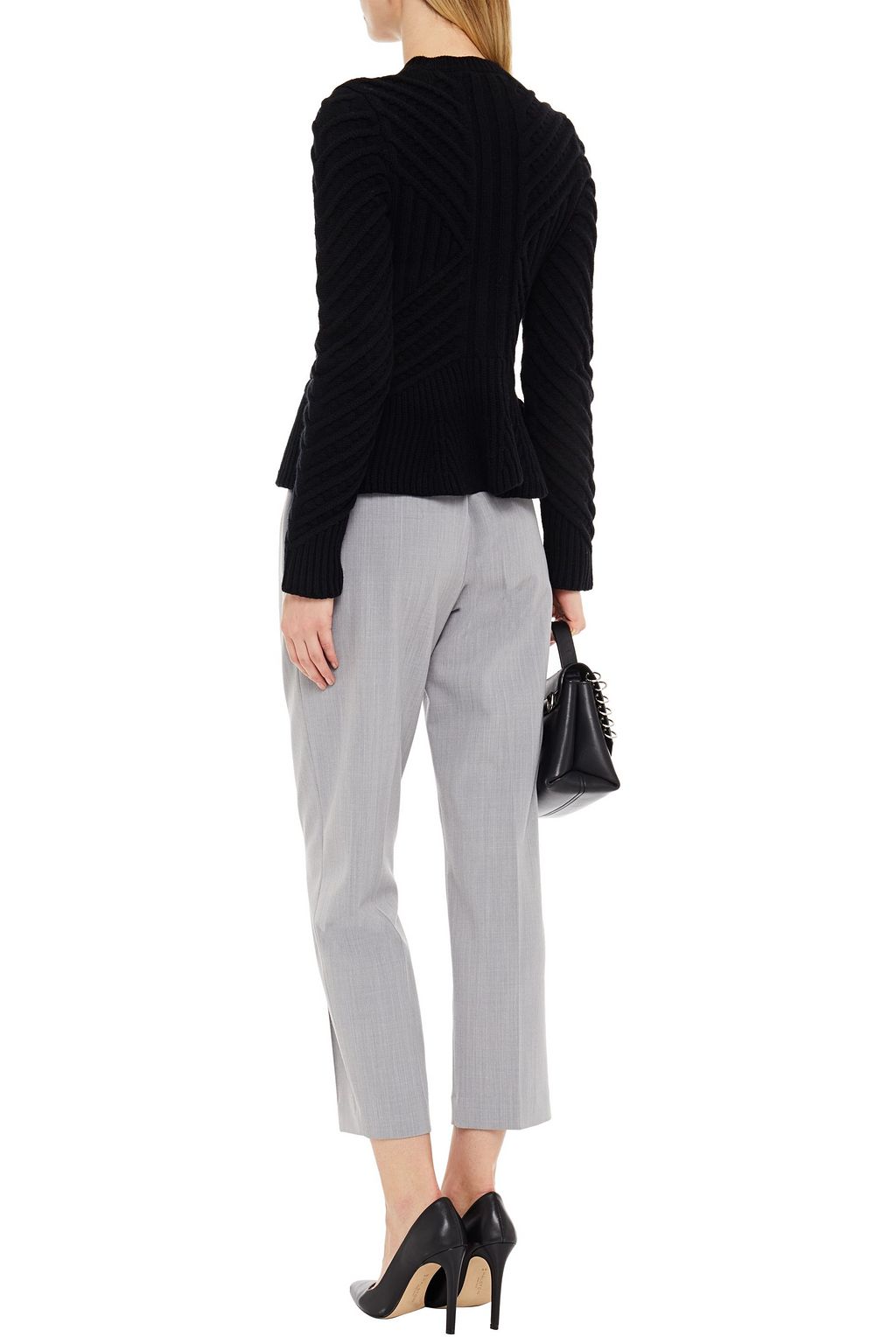 MCQUEEN Ribbed wool and cashmere-blend peplum cardigan