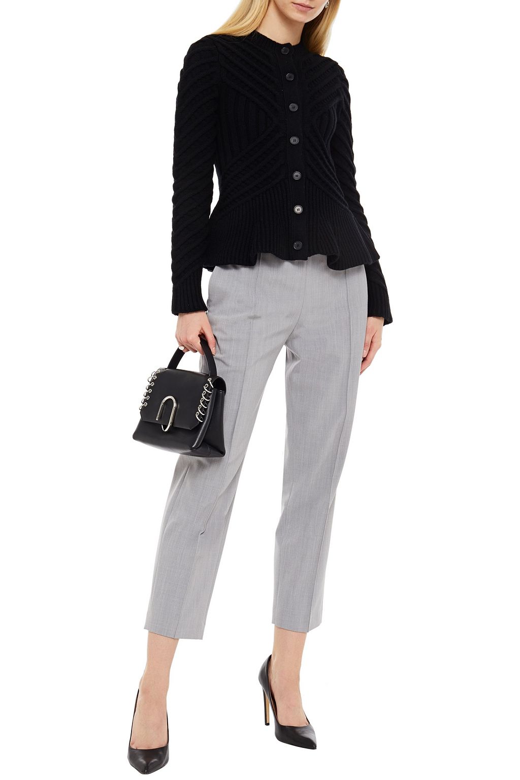 MCQUEEN Ribbed wool and cashmere-blend peplum cardigan