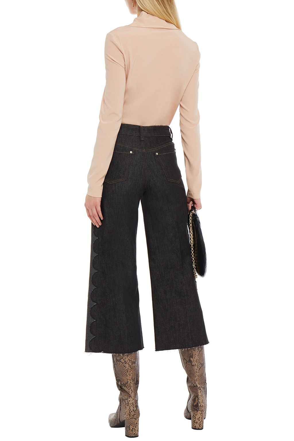 REDVALENTINO Cropped scalloped high-rise wide-leg jeans