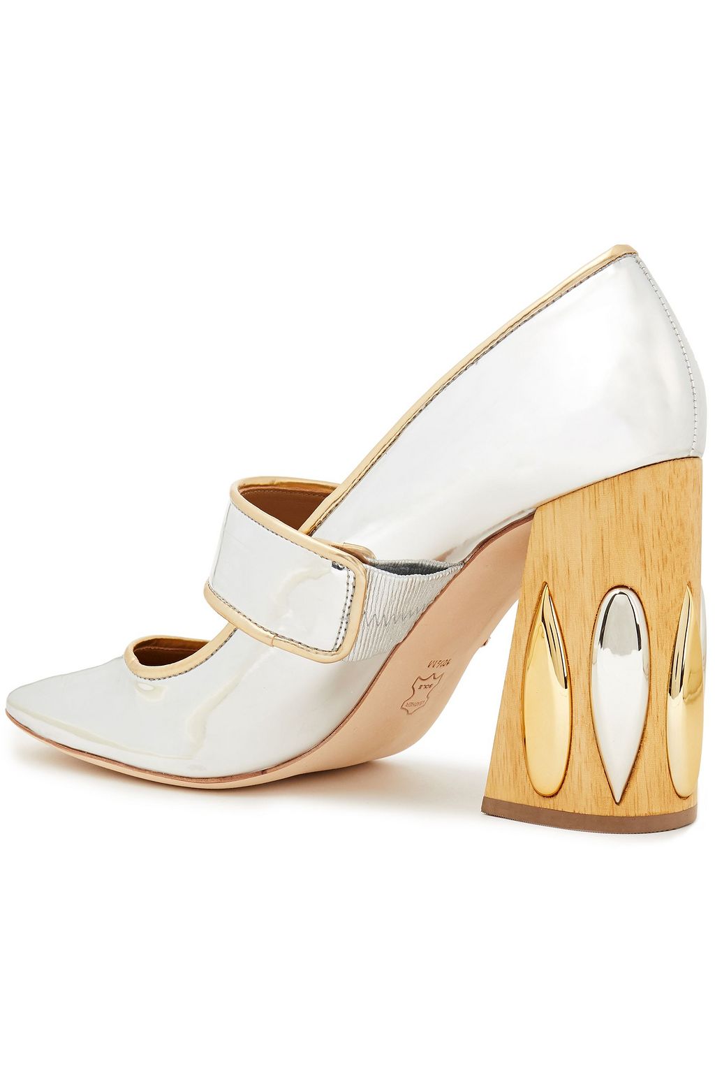 TORY BURCH Embellished metallic faux leather Mary Jane pumps
