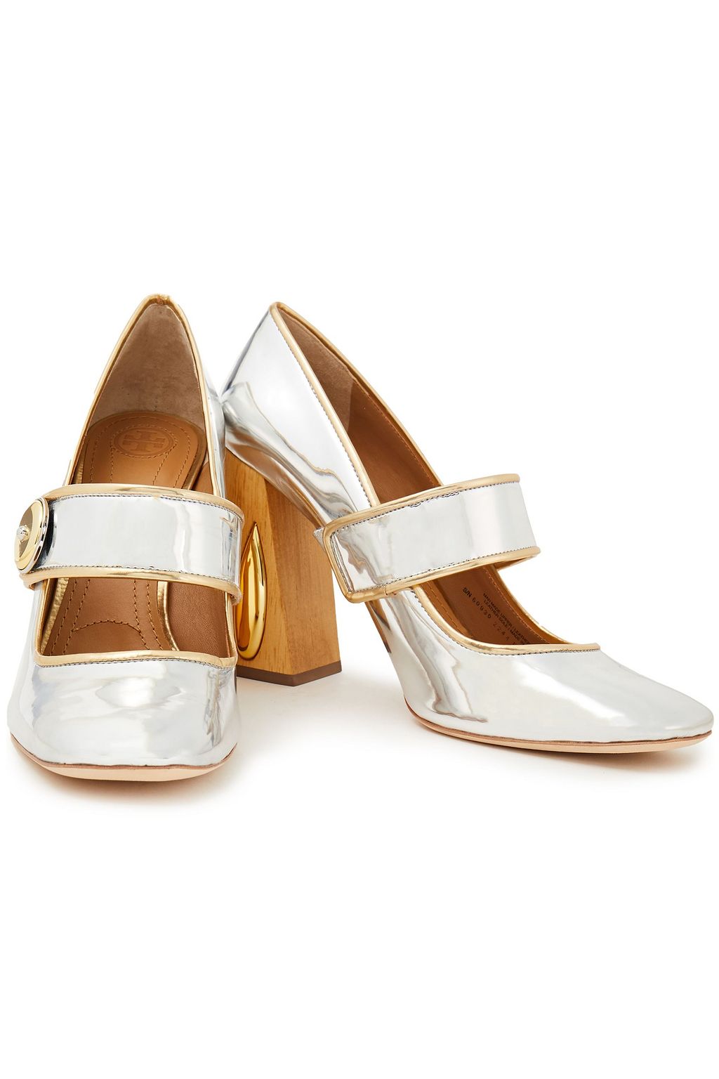 TORY BURCH Embellished metallic faux leather Mary Jane pumps