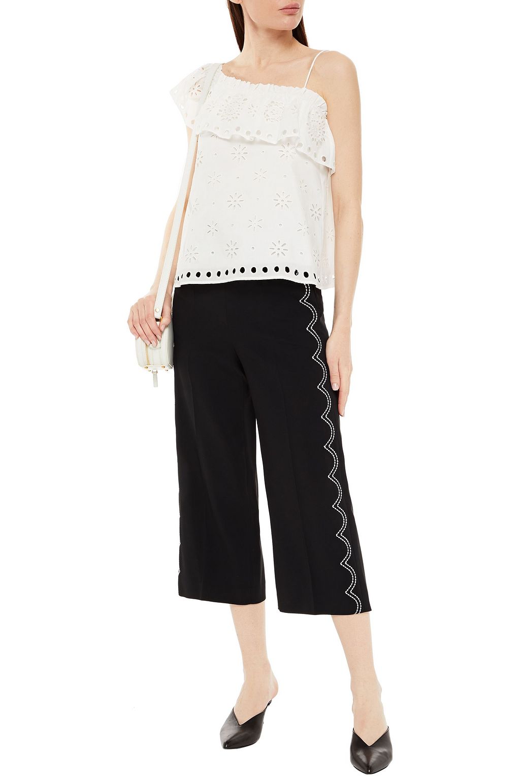 REDVALENTINO Ruffled broderie anglaise cotton top