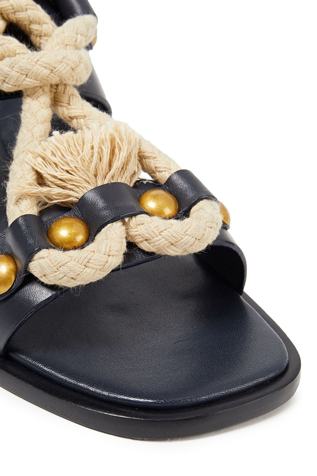 TORY BURCH Rope-trimmed studded leather sandals