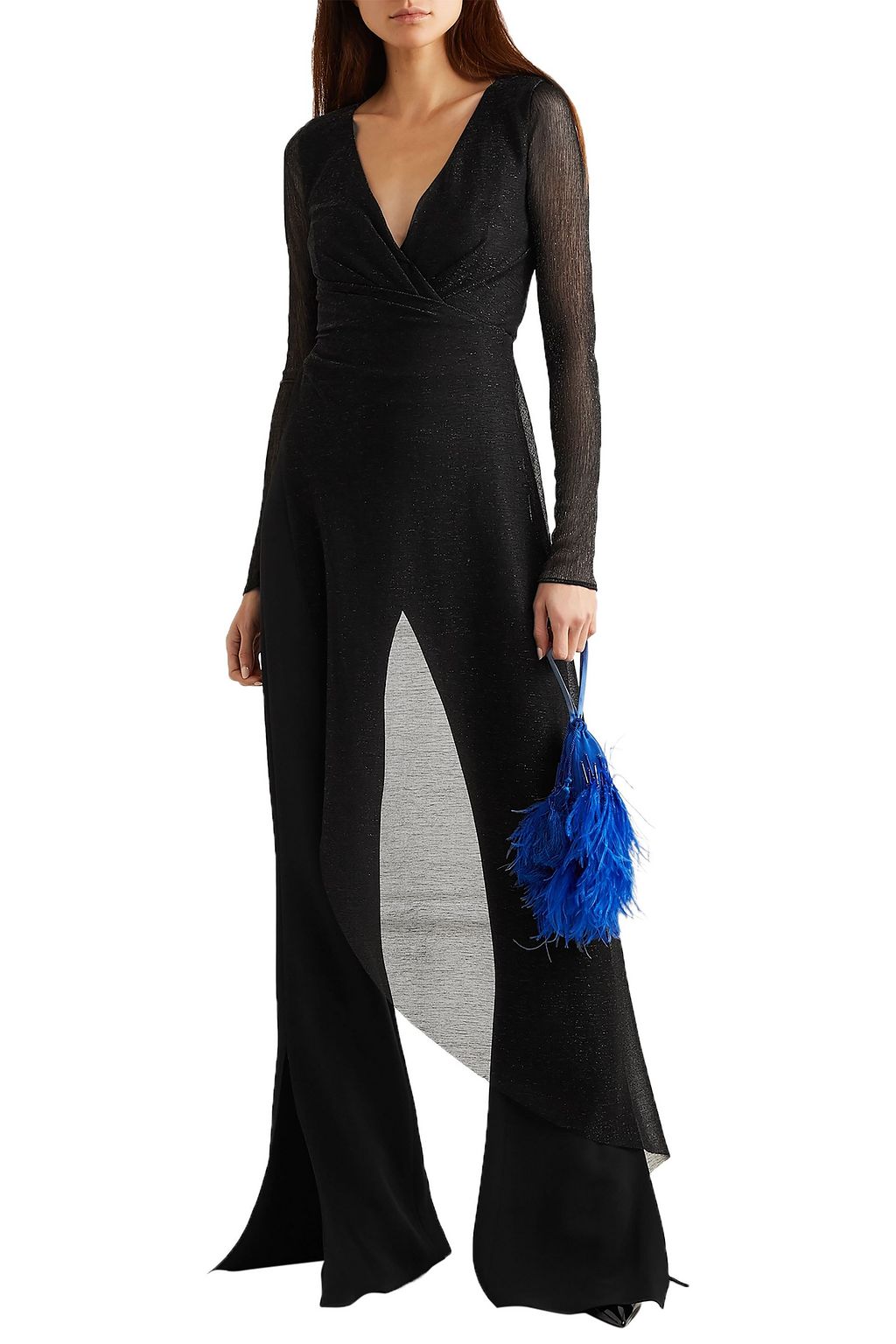 TALBOT RUNHOF Babylone asymmetric draped metallic voile bodysuit