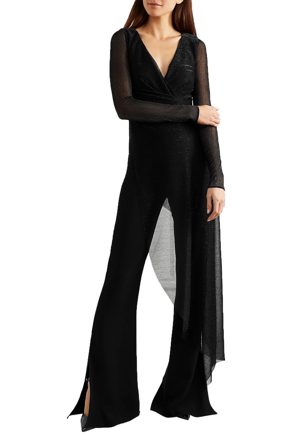 TALBOT RUNHOF Babylone asymmetric draped metallic voile bodysuit