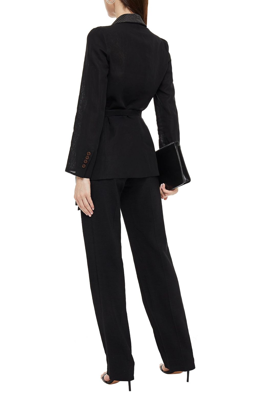 BRUNELLO CUCINELLI Belted bead-embellished cotton-gauze blazer