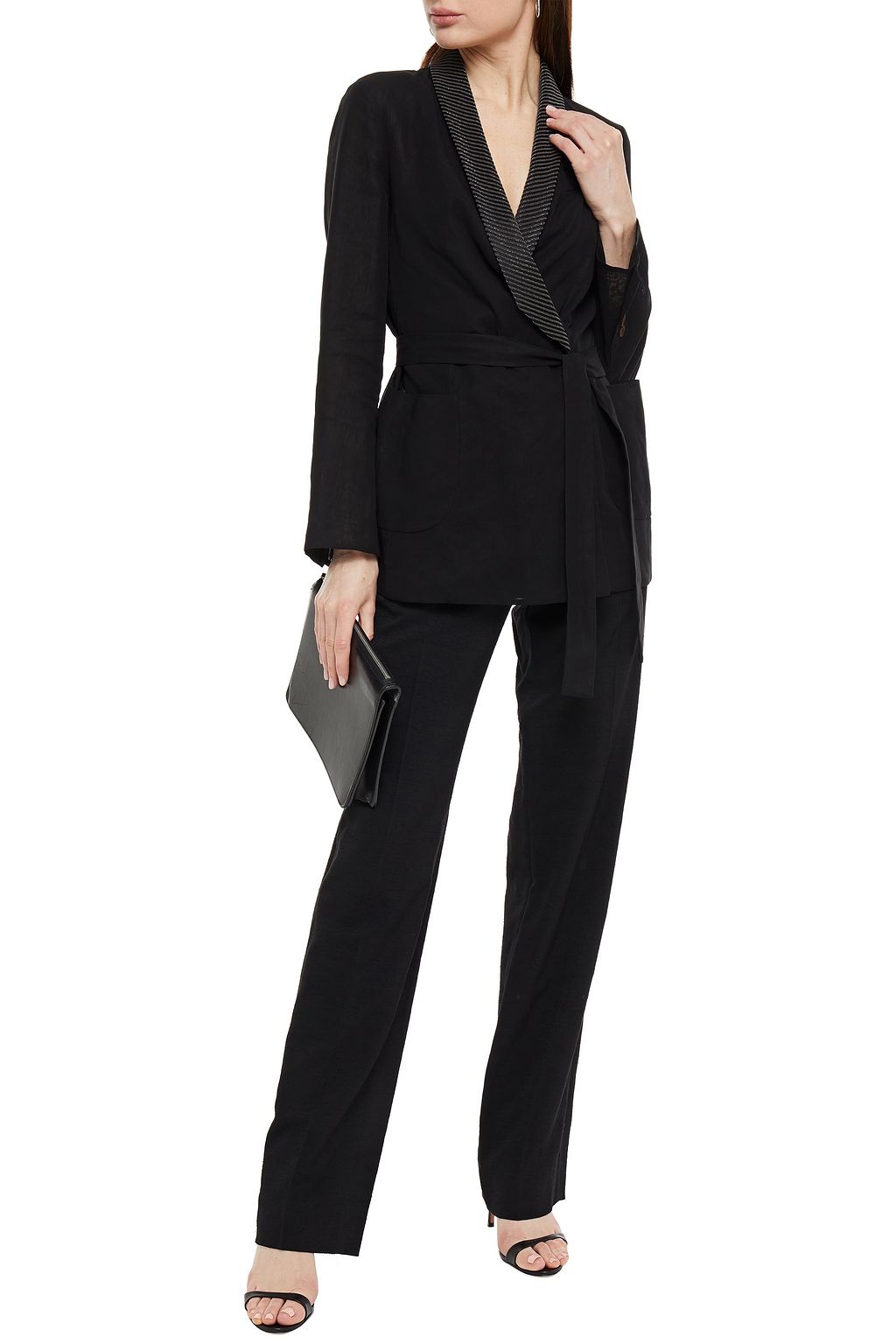 BRUNELLO CUCINELLI Belted bead-embellished cotton-gauze blazer