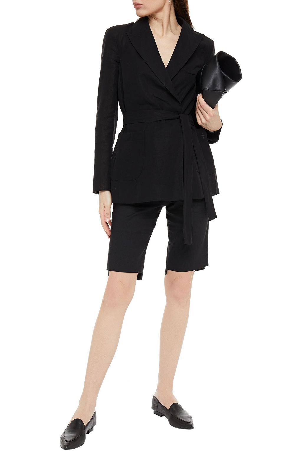 BRUNELLO CUCINELLI Doppelreihiger Blazer aus Baumwoll-Moiré mit Gürtel