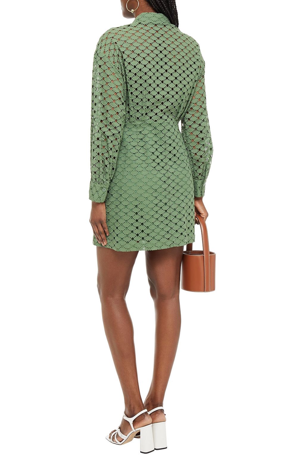 SANDRO Shera broderie anglaise cotton mini shirt dress