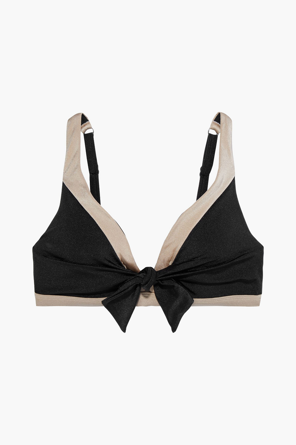 Jets Australia By Jessika Allen Woman Synergy Knotted Metallic-trimmed Triangle Bikini Top Black Size 14