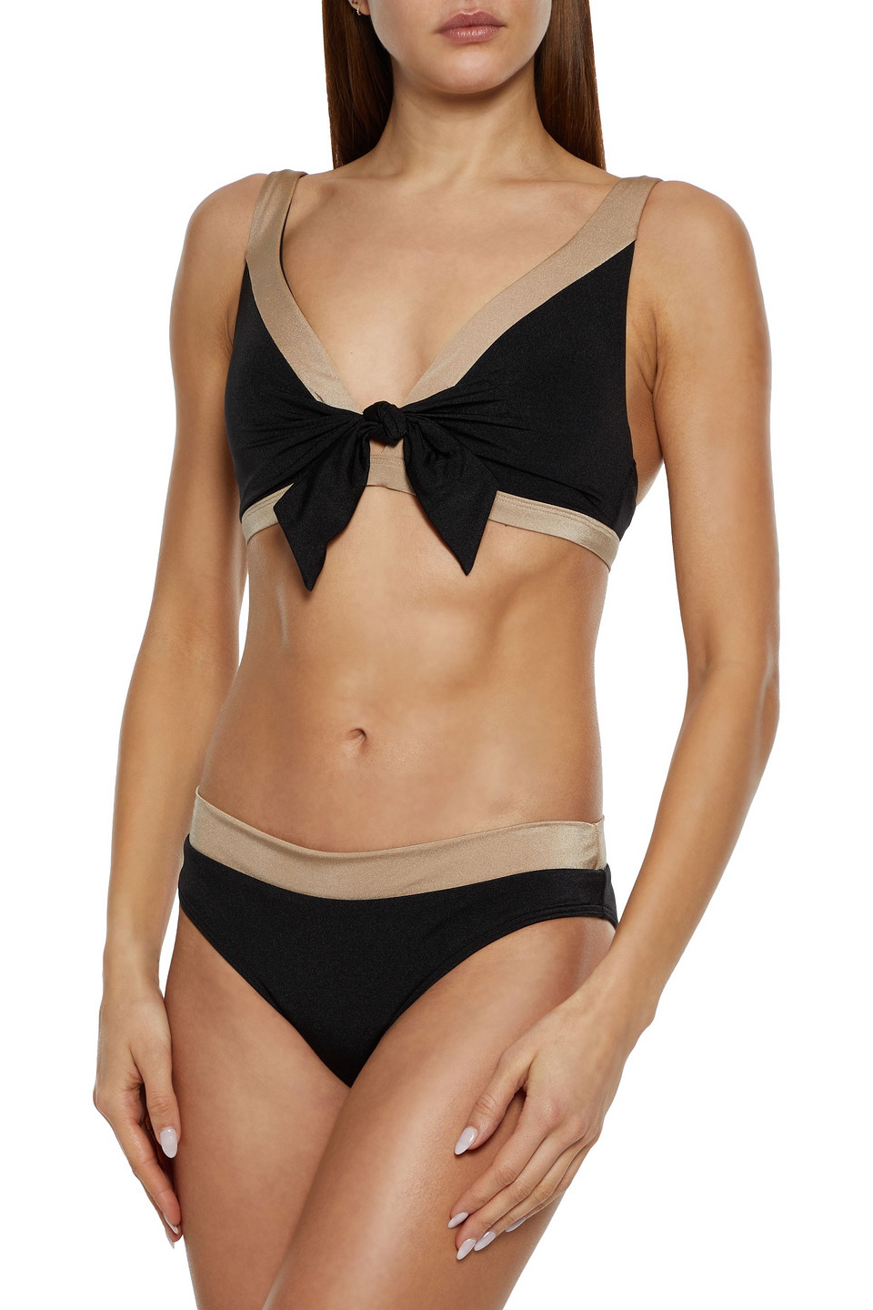 Jets By Jessika Allen Synergy Metallic-trimmed Mid-rise Bikini Briefs In Black