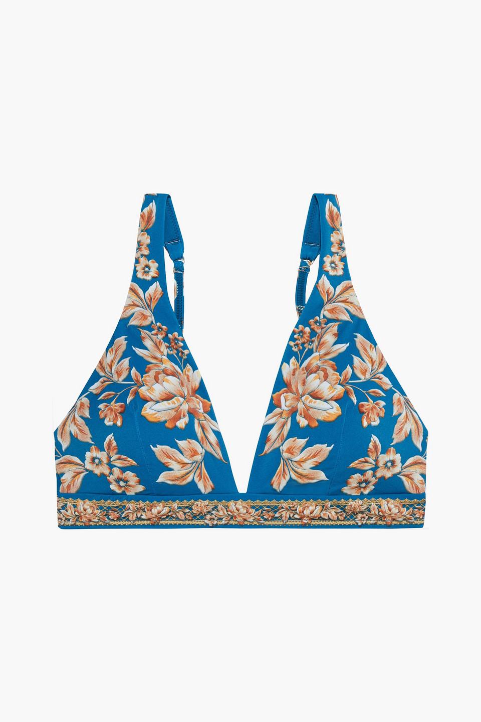 Jets Australia By Jessika Allen Woman Enchantment Floral-print Triangle Bikini Top Cobalt Blue Size 10